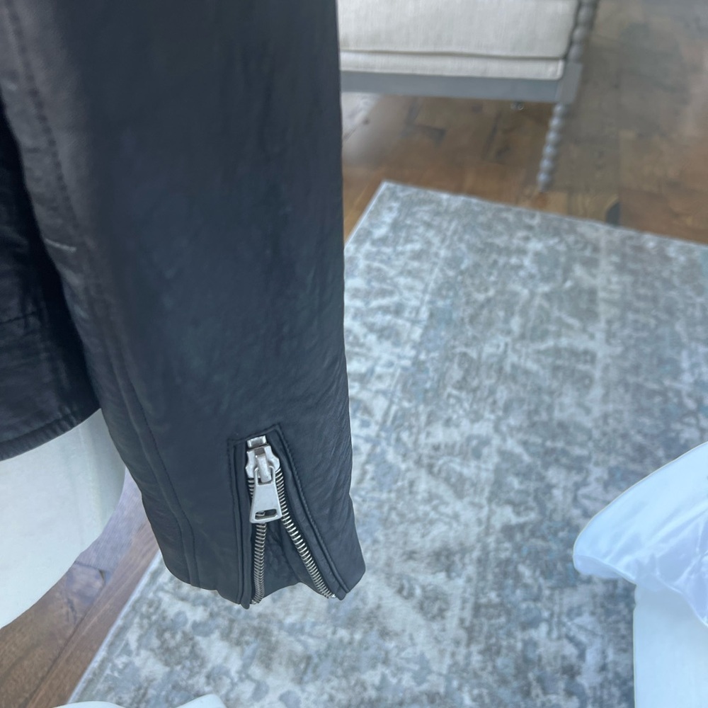 7 for all Mankind Size Small Black Leather Moto Jacket - Picture 6 of 11